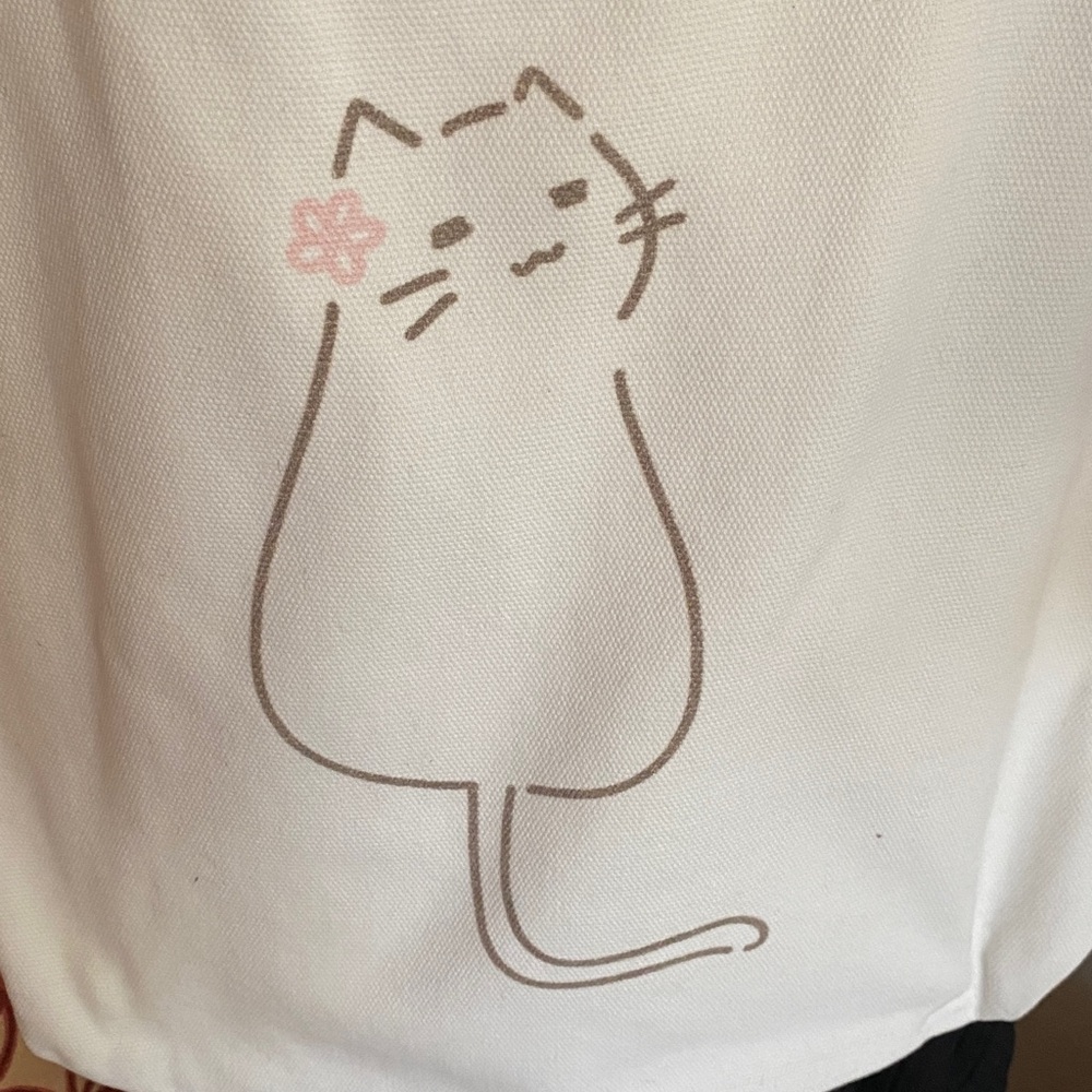 Cat tote, cotton white, cute